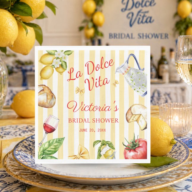 La Dolce Vita Italienska Bröllopsfest Pappersserve Pappersservett (La Dolce Vita Italian Bridal Shower Decoration table napkins)