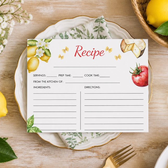 La Dolce Vita Italienska Bröllopsfest-recept Tilläggskort (La Dolce Vita Italian Bridal Shower Recipe Enclosure Card)