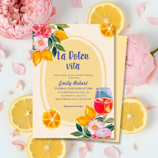 La Dolce Vita Italienska Lemon Blommigt Möhippa Inbjudningar (Skapare uppladdad)