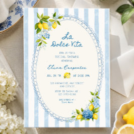 La dolce vita lemon blå hortensia bröllopsdusch inbjudningar