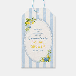 La dolce vita lemon blå hortensia bröllopsdusch presentetikett