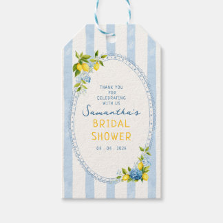 La dolce vita lemon blå hortensia bröllopsdusch presentetikett