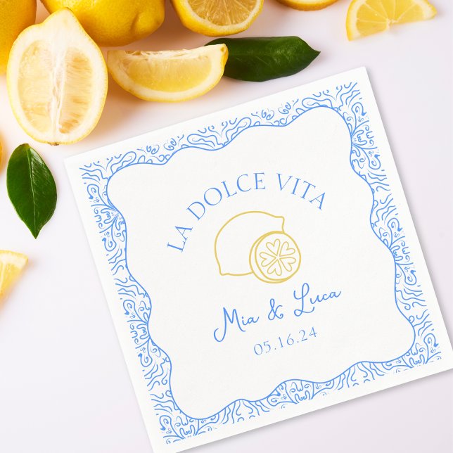 La Dolce Vita Lemon Blue Amalfi Italien Bröllop Pappersservett (Skapare uppladdad)