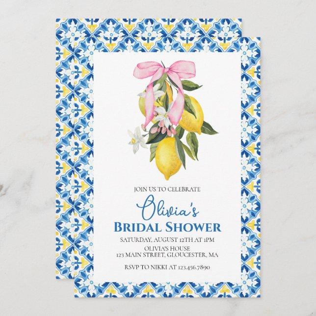 La Dolce Vita Lemon Rosa Bow Möhippa Inbjudningar (Fram/baksida)