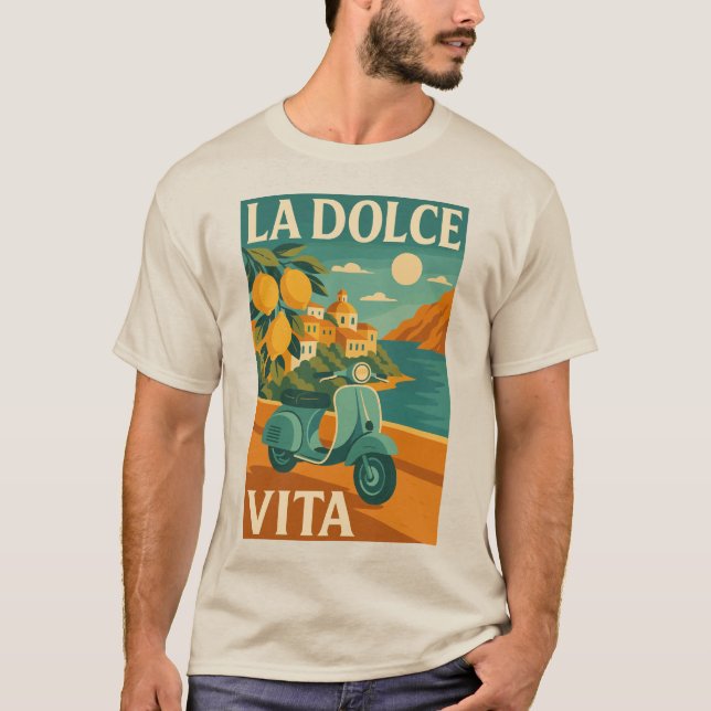 La Dolce Vita – Retro Italian Coast Travel T Shirt (Framsida)