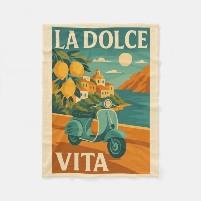 La Dolce Vita - Retro Italy Kusten Travel Poster Fleecefilt (Framsidan)