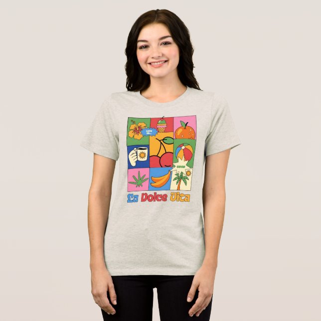 La Dolce Vita Retro Sommar Popkonst T Shirt (Framsida Full)
