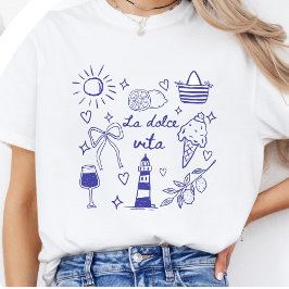 La Dolce Vita Shirt Blue Coquette Italian Summer T