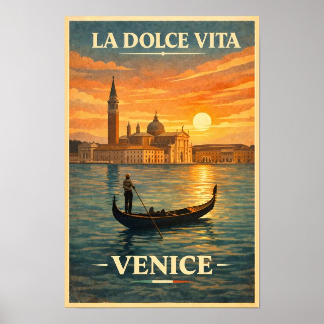 La Dolce Vita - Venice Vintage Travel Poster (Framsidan)