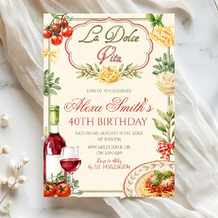 La Dolce Vita Vin & Pasta Vuxen Födelsedag Inbjudningar