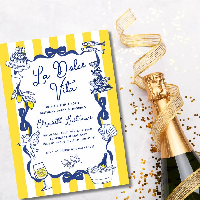 La Dolce Vita Whimsical Italian 40th Birthday  Inbjudningar (La Dolce Vita Whimsical Italian 40th Birthday Invitation)