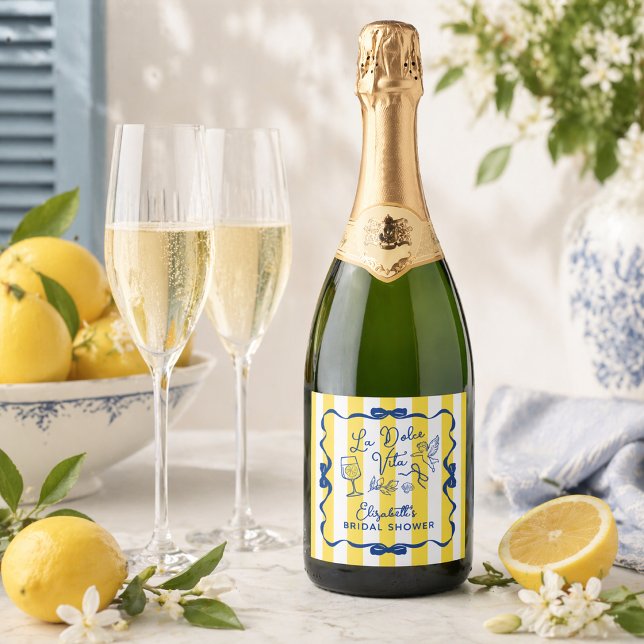 La Dolce Vita Whimsical Italiensk Bröllopsdusch (La Dolce Vita Whimsical Italian Bridal Shower Sparkling Wine Label)