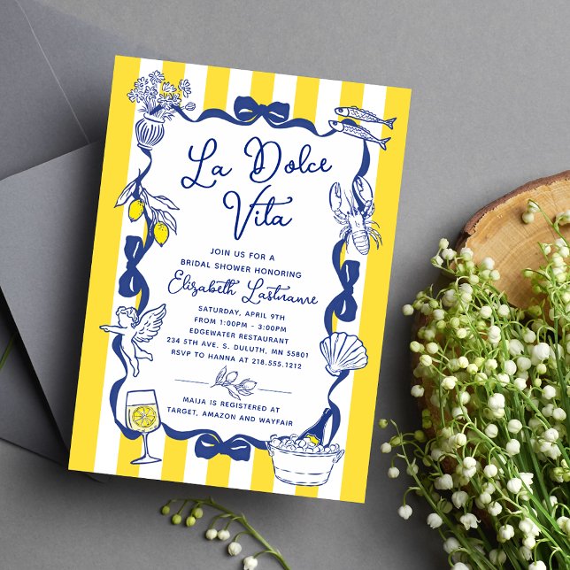 La Dolce Vita Whimsical Italiensk Bröllopsdusch Inbjudningar (La Dolce Vita Whimsical Italian Bridal Shower Invitation)