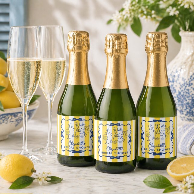 La Dolce Vita Whimsical Italiensk Bröllopsdusch Mi (La Dolce Vita Whimsical Italian Bridal Shower Mini Sparkling Wine Label)