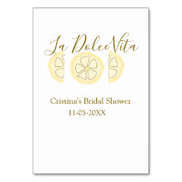 La Dolce Vita yellow lemon bridal shower pastel bo Bordsnummer
