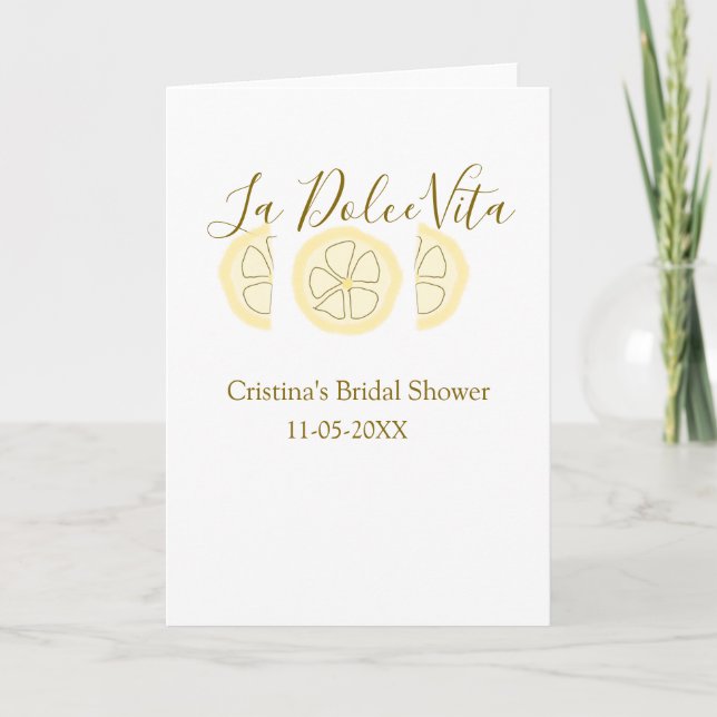 La Dolce Vita yellow lemon bridal shower pastel bo Kort (Framsida)