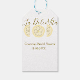 La Dolce Vita yellow lemon bridal shower pastel bo Presentetikett