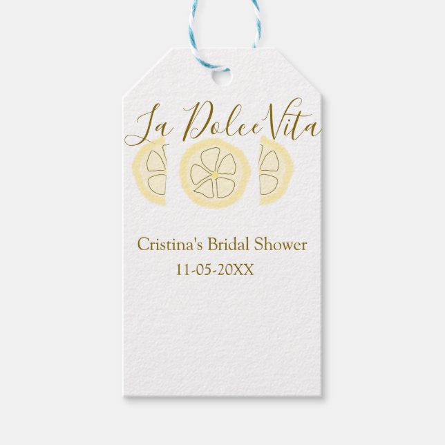La Dolce Vita yellow lemon bridal shower pastel bo Presentetikett (Framsidan)