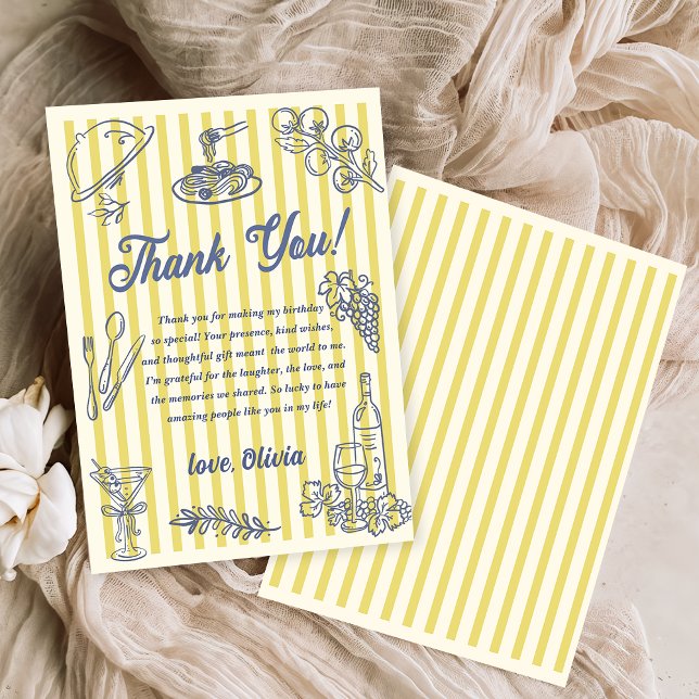 La Dolce Vita Yellow Stripes Thank You Card Inbjudningar (Skapare uppladdad)