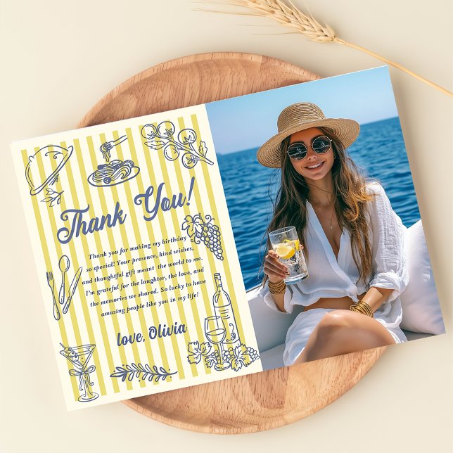 La Dolce Vita Yellow Stripes Thank You Card Photo  Inbjudningar (Skapare uppladdad)