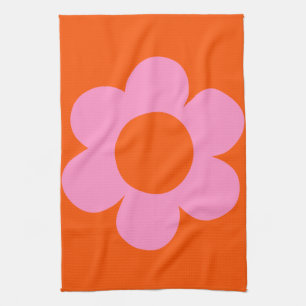 La Fleur 01 Retro Blommigt Orange Rosa Preppy Flow Kökshandduk