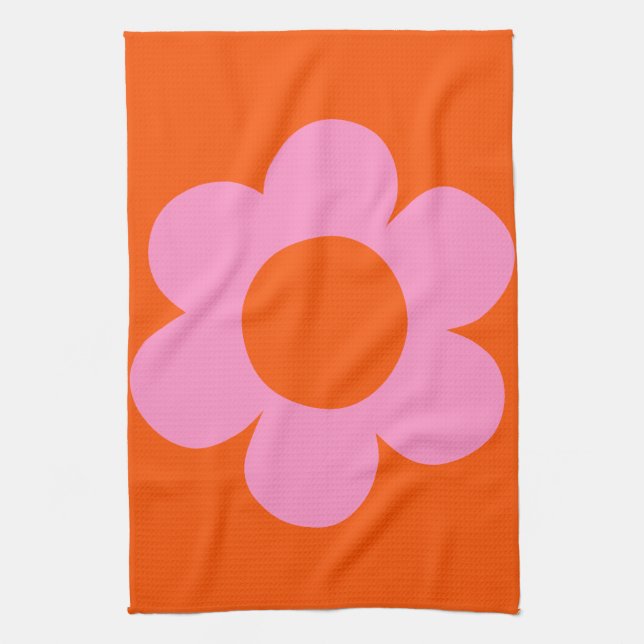 La Fleur 01 Retro Blommigt Orange Rosa Preppy Flow Kökshandduk (Vertikal)