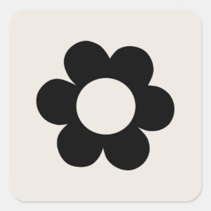 La Fleur 03 Retro-Blommigt, svart och vit blomma Fyrkantigt Klistermärke