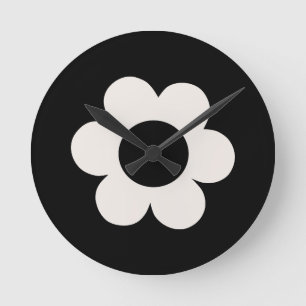 La Fleur 06 Retro-Blommigt, svart och vit blomma Rund Klocka