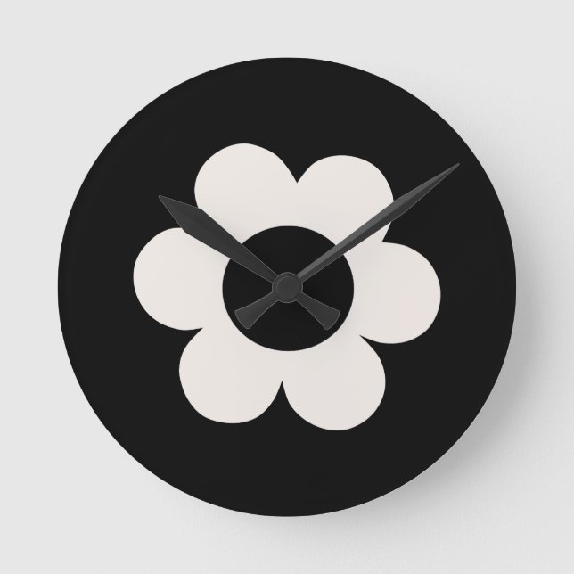 La Fleur 06 Retro-Blommigt, svart och vit blomma Rund Klocka (Framsida)
