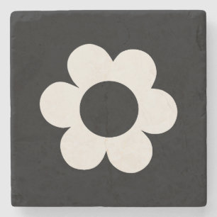 La Fleur 06 Retro-Blommigt, svart och vit blomma Stenunderlägg