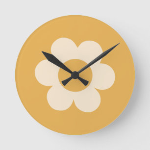 La Fleur 07 Retro Blommigt Gult Flower Rund Klocka