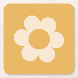 La Fleur 07 Retro Blommigt Gult Flower Underlägg Papper Kvadrat