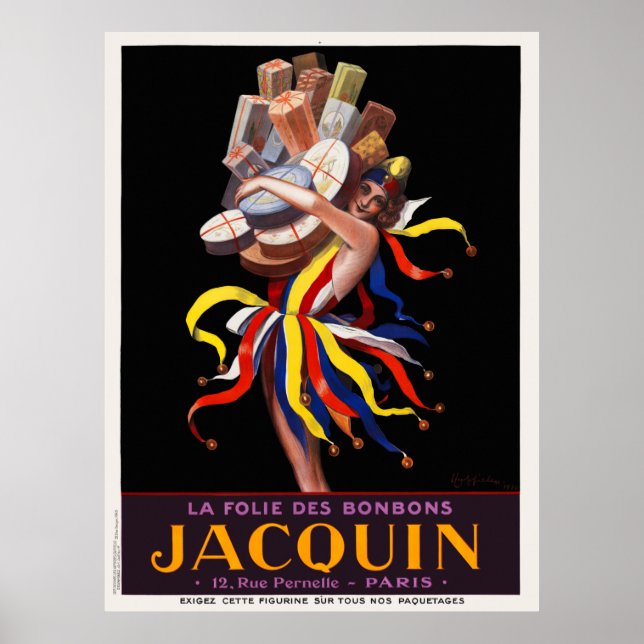 La Folie des Bonbons Jacquin Vintage affisch 1924 (Framsidan)