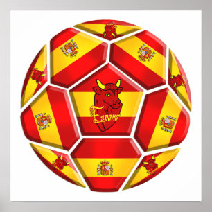 La Furia Roja Toro för Spanien fotbollboll sjunke Poster