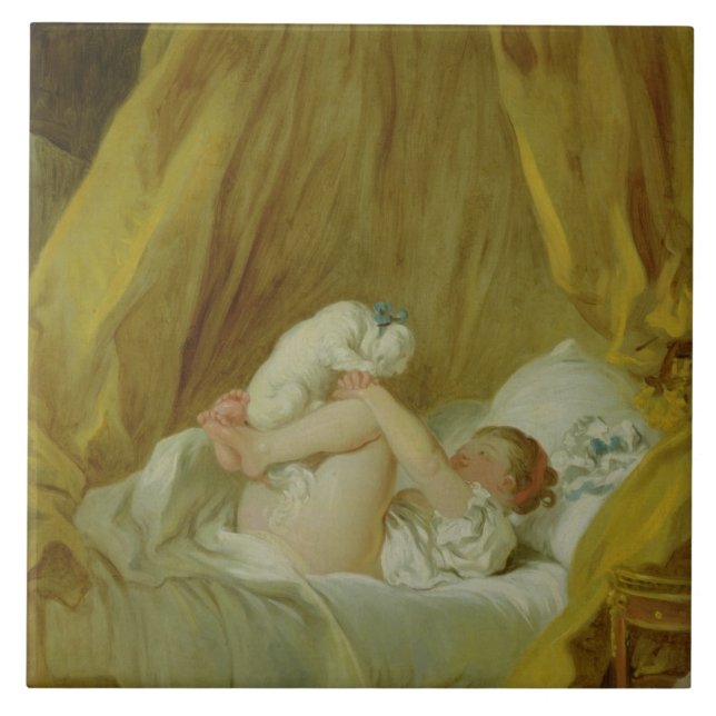 "La Gimblette", flicka med en hund, c.1770 (olja Kakelplatta (Framsidan)