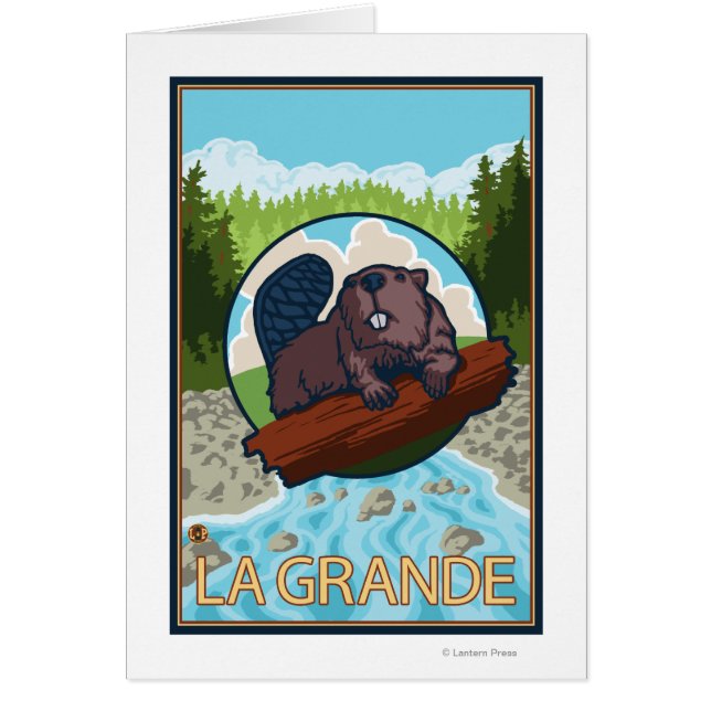 La Grande, OregonBeaver och Träd Hälsningskort (Framsidan)