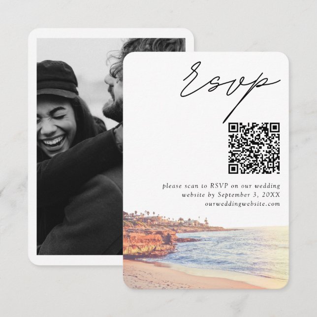 La Jolla Bröllop Modern RSVP QR-kod Tilläggskort (Fram/baksida)
