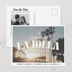 La Jolla Bröllop Spara datum Palmträd Retro Vykort