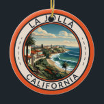 La Jolla California Kusten Travel Art Retro Julgransprydnad Keramik<br><div class="desc">La Jolla i en vektorkonst stil. La Jolla, Kalifornien, är en kustkuster som är känd för sina pristina stränder, storskalig shopping och fantastiska havsvyer. I San Diego County är det en charmerande enklav som sömlöst kombinerar naturskönhet med ett uppskalat liv, skapar det en eftersökt destination för både boende och besökare....</div>