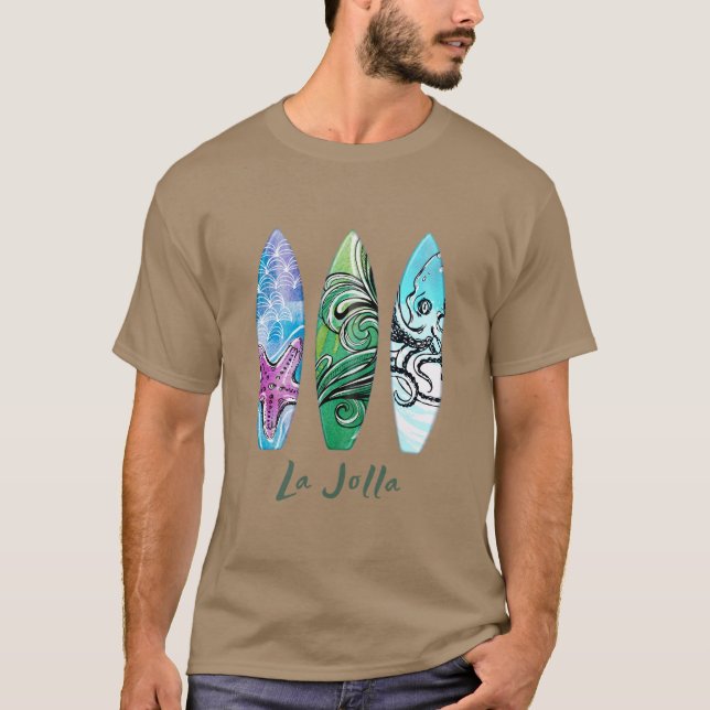 La Jolla California Surfboard T Shirt (Framsida)