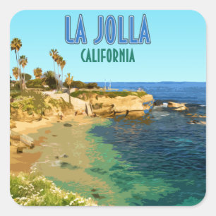 La Jolla Cove Beach San Diego California Vintage Fyrkantigt Klistermärke