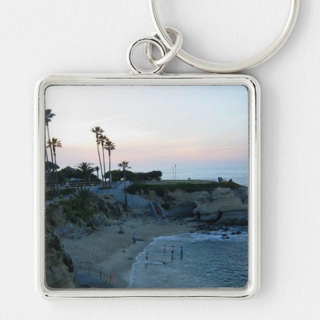 La Jolla Cove Beach Sunset Anpassningsbar Keychain Fyrkantig Silverfärgad Nyckelring (Framsidan)