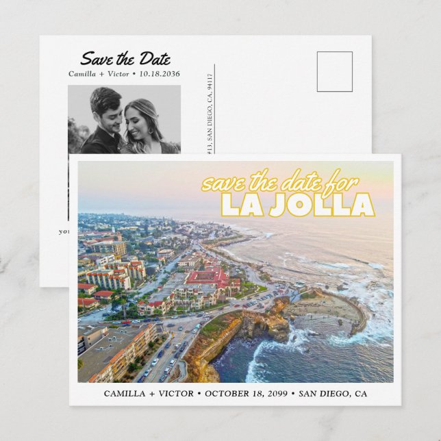 La Jolla Wedding Save the Date Photo Postcard Vykort (Fram/baksida)