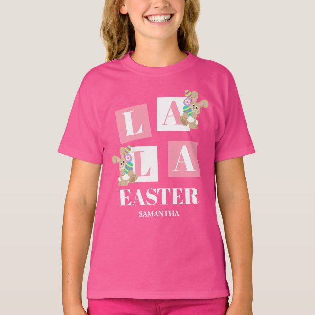 La La Easter Cute Bunny Pink Girls  T Shirt (Framsida)