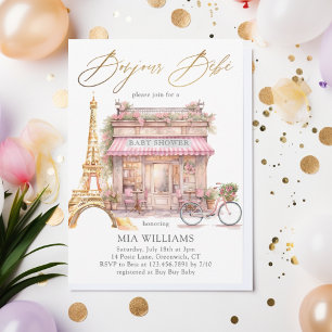 La La! Guld Fransk Paris Cafe Baby Shower Inbjudningar