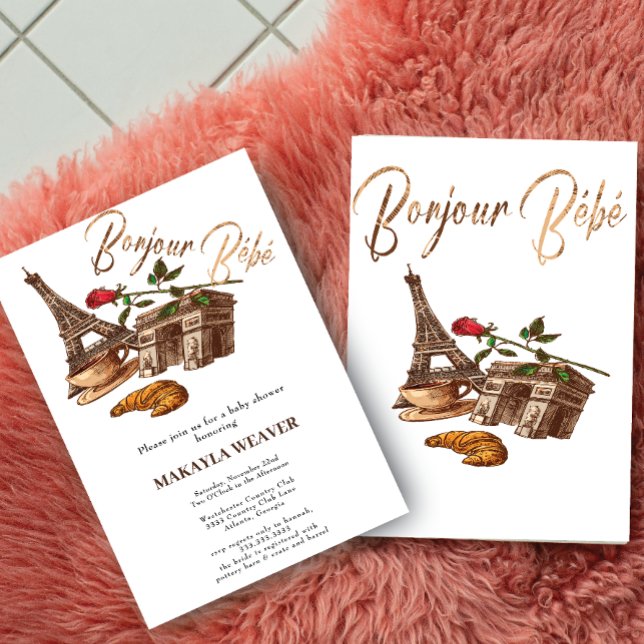 La La! Inbjudan till Guld Fransk Paris Baby Shower (Skapare uppladdad)