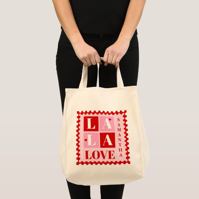 La La Love Valentine’s Day Personalized Tote Bag Tygkasse (Framsida (produkt))