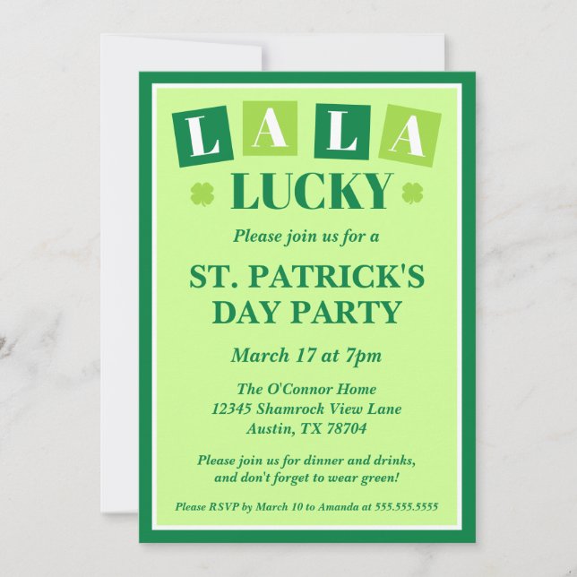 La La Lucky St. Patrick’s Day Party Inbjudningar (Framsida)