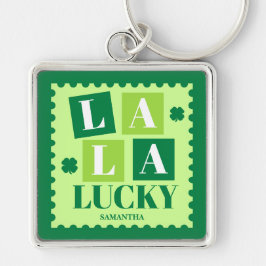 La La Lucky St. Patrick’s Day Personalized Fyrkantig Silverfärgad Nyckelring