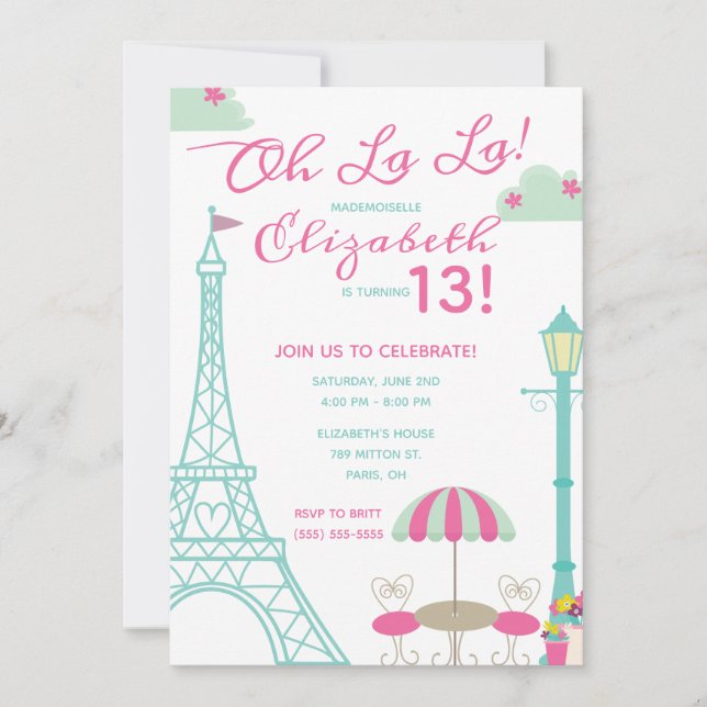 La La! Paris, Frankrike temat Födelsedagsfest Inbjudningar (Framsida)